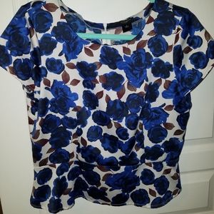 Ann Taylor Factory Blue Rose Peplum Shirt